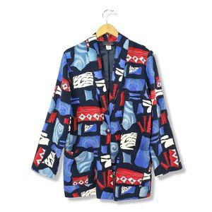 Vintage Willow Ridge 90's Red and Blue Art Deco Oversized Blazer Medium